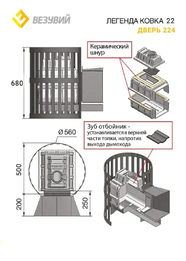 Чугунная банная печь Везувий Легенда ковка 22 (224) — фото 2